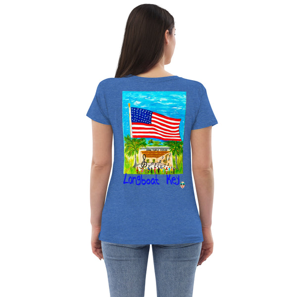 Veterans Day to Longboat Key Women's V Neck - T-shirt - Blue Font