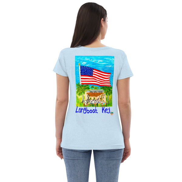 Veterans Day to Longboat Key Women's V Neck - T-shirt - Blue Font